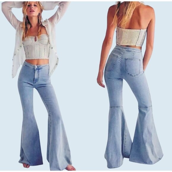 FREE PEOPLE  Just Float On Flare Bell Bottom Jeans Size 25 NWT NEW - Picture 1 of 8